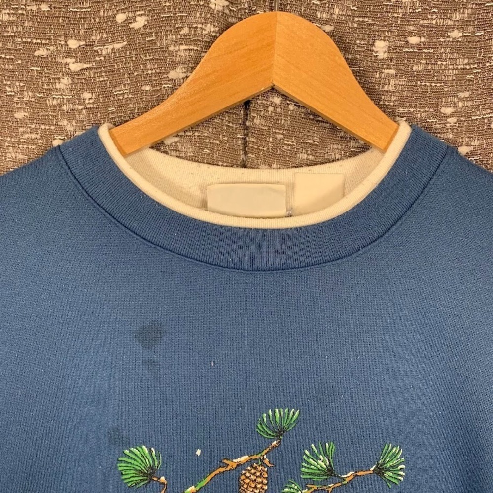 Vintage Basic Editions Birds Blue Pullover Sweatshirt Cottagecore Women's Large - Picture 3 of 12